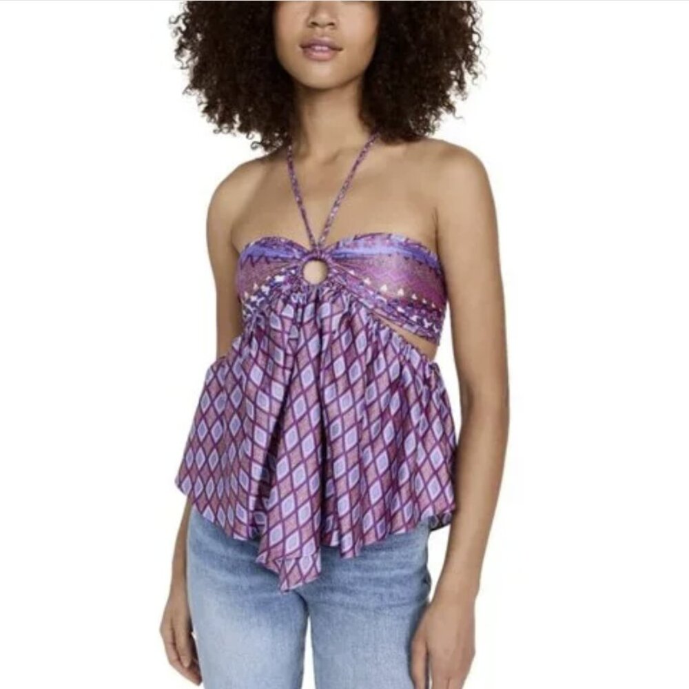 Misa Los Angeles Violeta Geometric Scarf Halter Top, Large, NWT